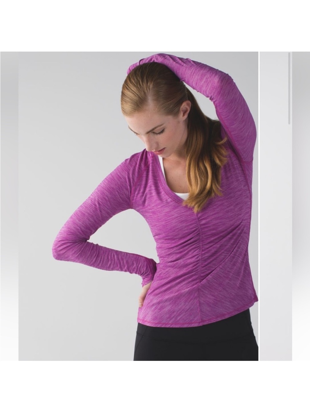 Lululemon Interval Long Sleeve Top V Neck Stretch Luon Ruched Lightweight Shirt